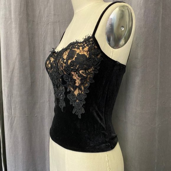 La Perla Ritmo Black Velvet Rose Lace Underwire Corset Bustier sz 48/US12 - Picture 3 of 7